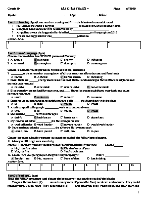Đề kiểm tra số 4 môn Tiếng Anh Lớp 10 - Năm học 2019-2020
